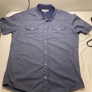 pd&c Mens Blue Geometric Print Short Sleeve Western Snap Button Down Shirt L